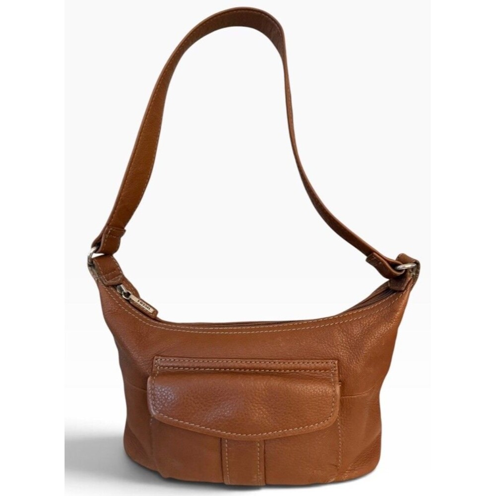 FOSSIL Brown Leather Handbag Shoulderbag Vintage Purse Medium Hobo Boho Classic